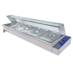 5 Pans Electric Bain Marie Commercial Heat Food Warmer Buffet Pots Glass TOP